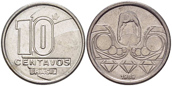 Бразилия 10 сентаво 1989 золотодобыча KM 613 нержавеющая сталь 112-514