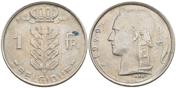 БЕЛЬГИЯ 1 ФРАНК 1979 BELGIQUE, БОДУЭН I (1951-1993) KM 142.1 медно-никель 119-531