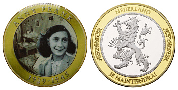 Нидерланды медаль королевского монетного двора "Великие люди - Анна Франк" 2011 диаметр 40 м, вес 32 гр. С сертификатом подлинности биметалл 11-083-33