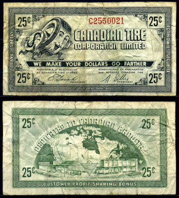 Канада купон на 25 центов 1962 Canadian Tire бумага 2195-20-3-2