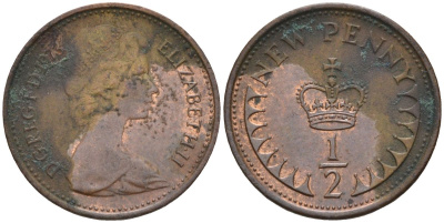 Великобритания 1/2 пенни 1973 Елизавета II (1952-2022) KM 914, Spink 4239 бронза 4115-659