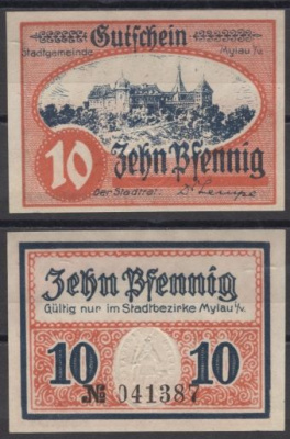 Милау 10 пфеннигов 1920 DeNG 2 M58.4a бумага UNC (пресс) 8612-10-3-2