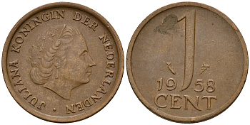 Нидерланды 1 цент 1959 Юлиана (1949-1980) KM 180 бронза    4598-213