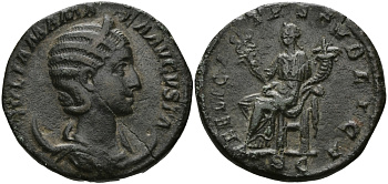 Римская Империя дупондий 222 - 235 Юлия Мамея, мать Александра Севера FELICITAS PVBLICA Фелицитата, персонификация Счастья, Рим Good Very fine 10,15 гр RIC 681 бронза 1073-10-87