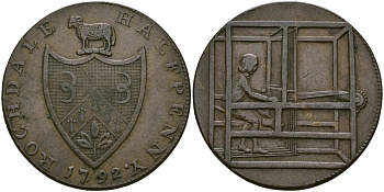 Великобритания, Ланкашир 1/2 пенни 1792 токены Кондера Dalton & Hamer 143-147 медь 1529-525