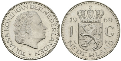 Нидерланды 1 гульден 1969 Юлиана (1948-1980) KM 184a никель UNC 4579-533