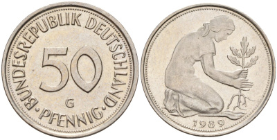 ФРГ 50 пфеннигов 1989 G KM 109, J. 384 медно-никель 4177-726