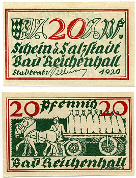 Бад-Райхенхалль 20 пфеннигов 1920 август 1921, нотгельд, земля Бавария Grabowski R22.8 бумага 2195-22-3-2