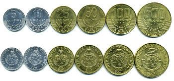 КОСТА-РИКА НАБОР ИЗ 6 МОНЕТ 2005-2007 B.C.C.R UNC N3-30