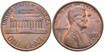 США 1 ЦЕНТ 1973 D, ЛИНКОЛЬН KM 201 медь цинк 112-412