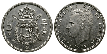 Испания 5 песет 1975 (78) Хуан Карлос I (1975-2014) KM 807 медно-никель 89-1147