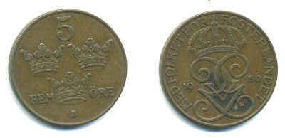 ШВЕЦИЯ 5 ЭРЕ 1936 KM 779.2 бронза 04-1011