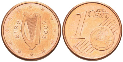 ИРЛАНДИЯ 1 ЕВРОЦЕНТ 2002 KM 32 сталь плакированная медью UNC 214-234