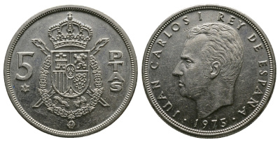 Испания 5 песет 1975 (78) Хуан Карлос I (1975-2014) KM 807 медно-никель 89-1147