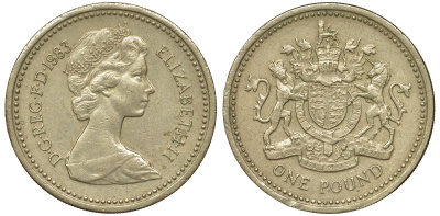Великобритания 1 фунт 1983 Елизавета II (1952-2022) KM 933, Spink 4221 никель латунь 62-852