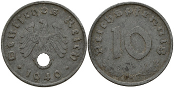 Германия 10 рейхспфеннигов 1940 G KM 101, J. 371 цинк 4187-1035