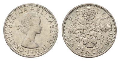 Великобритания 6 пенсов 1965 Елизавета II (1952-2022) KM 903, Spink 4149 медно-никель 4655-266