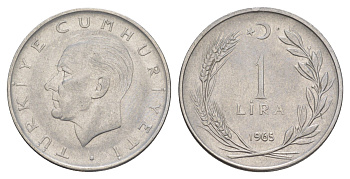 Турция 1 лира 1965 Кемаль Ататюрк KM 889a.1 нержавеющая сталь 4648-743
