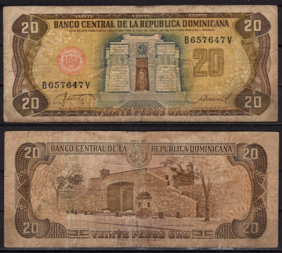 Доминиканская Республика (Доминикана) 20 песо 1987 Pick 120 c 
 бумага 6278-31-2-2