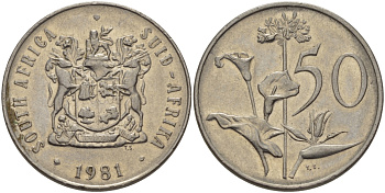 ЮАР 50 центов 1981 Зантедеския Эллиота (калла), герб KM 87 никель 32-1134
