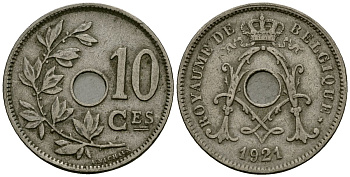 Бельгия 10 сантимов 1921 Belgique KM 85 медно-никель 4172-857