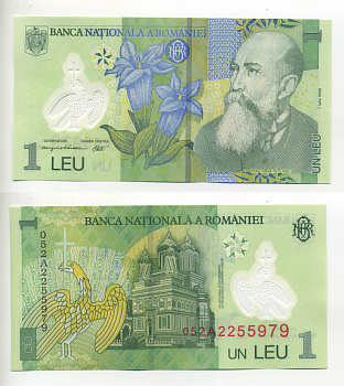 Румыния 1 лей 2005 (2005) Николае Йорга, Успенский собор Pick 117 а пластик UNC (пресс) 6300-15-3-1