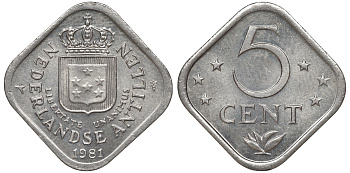 Нидерландские Антилы 5 центов 1981 Беатрикс (1980-2013) KM 13 медно-никель 4610-1012