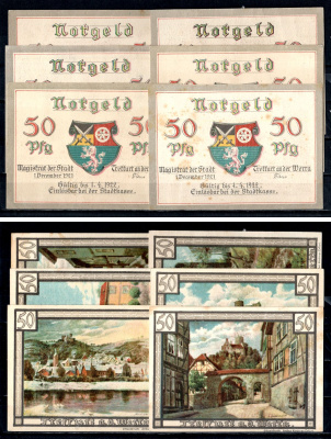 Треффурт (Пруссия, Саксония) набор из из 6 нотгельдов 1921 7554-6-3-1