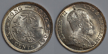 Гонконг 10 центов 1902 Эдуард VII (1901-1910) KM 13 серебро UNC 91-627