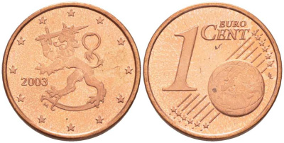 ФИНЛЯНДИЯ 1 ЕВРОЦЕНТ 2003 M KM 98 сталь плакированная медью UNC 214-259