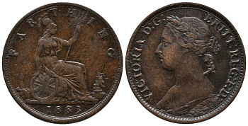 Великобритания 1 фартинг 1883 Виктория (1837-1901) KM 753, Spink 3958 бронза 1518-534