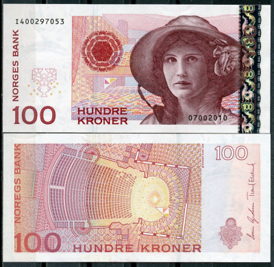 Норвегия 100 крон 2010 Кирстен Флагстад, театр Pick 49 e  бумага  UNC (пресс) 446-29-3
