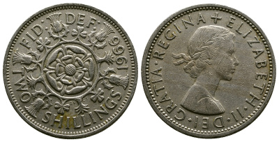 Великобритания 2 шиллинга (флорин) 1966 Елизавета II (1952-2022) KM 906, Spink 4146 медно-никель 4382-636