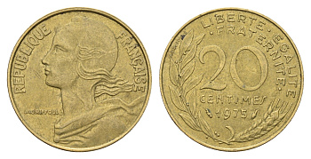 Франция 20 сантимов 1975 тип Marianne KM 930 алюминиевая бронза 4678-1035