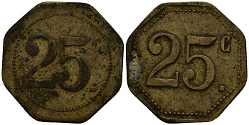 Франция 25 сантимов XIX-XX век ресторанный жетон латунь 4166-526