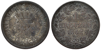 Бавария 1 крейцер 1862 Максимилиан II (1848-1864) KM 473 серебро 71-413