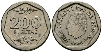 Испания 200 песет 1988 KM 829 медно-никель 4586-1026