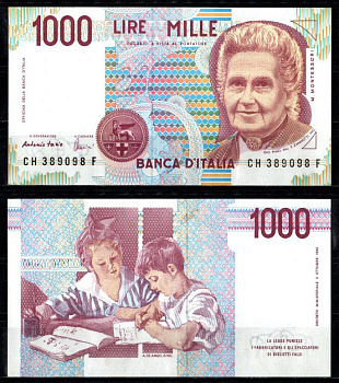 Италия 1000 лир 1990 Pick 114 c бумага UNC (пресс) 7205-1-2-2