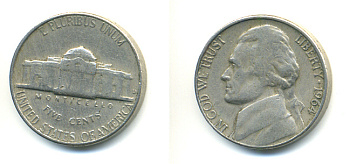 США 5 центов 1964 D, Джефферсон KM А192 медно-никель 89-445