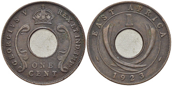 Британская Восточная Африка 1 цент 1923 Георг V (1910-1936) KM 22 бронза 110-251