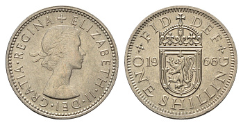 Великобритания 1 шиллинг 1966 Елизавета II (1952-2022), Шотландский герб KM 905, Spink 4148 медно-никель UNC 4121-943