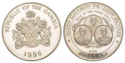 Гамбия 1 даласи 1996 Год трёх королей KM 65 медно-никель BU 1521-1433