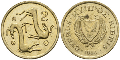 Кипр 2 цента 1985 KM 54.2 никель латунь 4174-1238