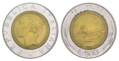 Италия 500 лир 1986 R KM 111 биметалл 4633-757