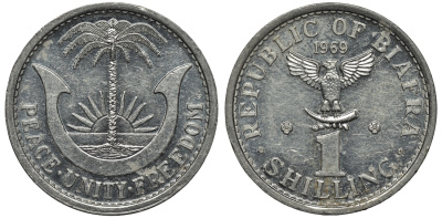 Биафра 1 шиллинг 1969 независимая республика KM 2 алюминий aUNC 11-264-65