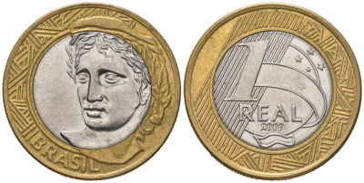 Бразилия 1 реал 2009 KM 652a биметалл UNC 4619-317