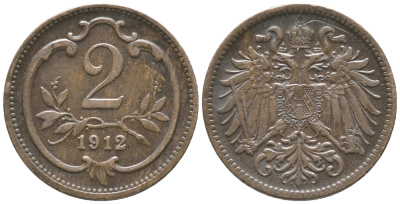 АВСТРИЯ 2 ГЕЛЛЕРА 1912 ФРАНЦ ИОСИФ (1846-1918) KM 2801 бронза 100-946
