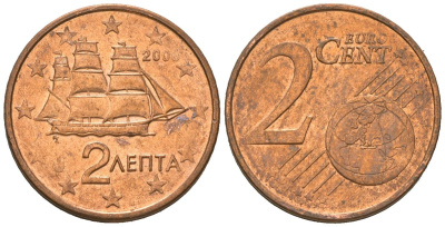 Греция 2 евроцента 2006 KM 182 сталь плакированная медью aUNC 4618-851