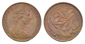 Австралия 2 цента 1977 Елизавета II (1952-2022), плащеносная ящерица KM 63 бронза 4580-1011