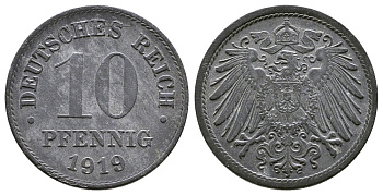 ГЕРМАНИЯ 10 ПФЕННИГОВ 1919 KM 26, J. 299 цинк 4380-221